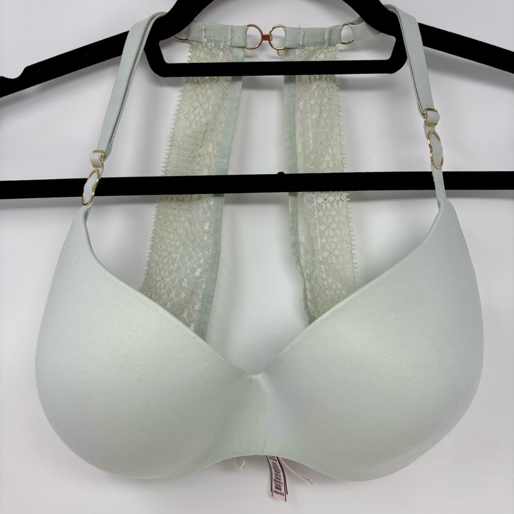 Victoria's Secret Incredible by VS Lined Demi Bra Mint Green Lace Size 34DD